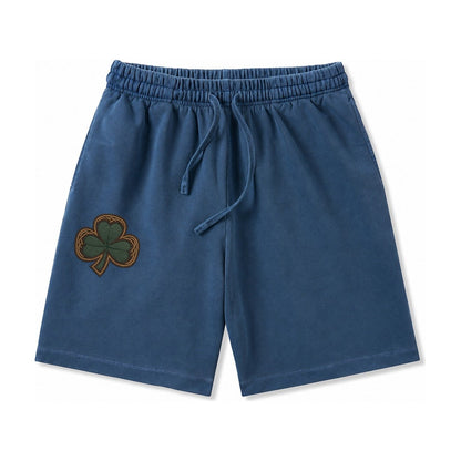 Shamrock Three Leaf Clover With Celtic Border Design Washed Shorts – Denim Blue