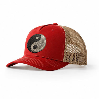 Mandala Yin Yang Pattern Trucker Hat – Red-Khaki