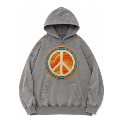 Retro Peace Harmony Vintage Washed Hoodie – Grey