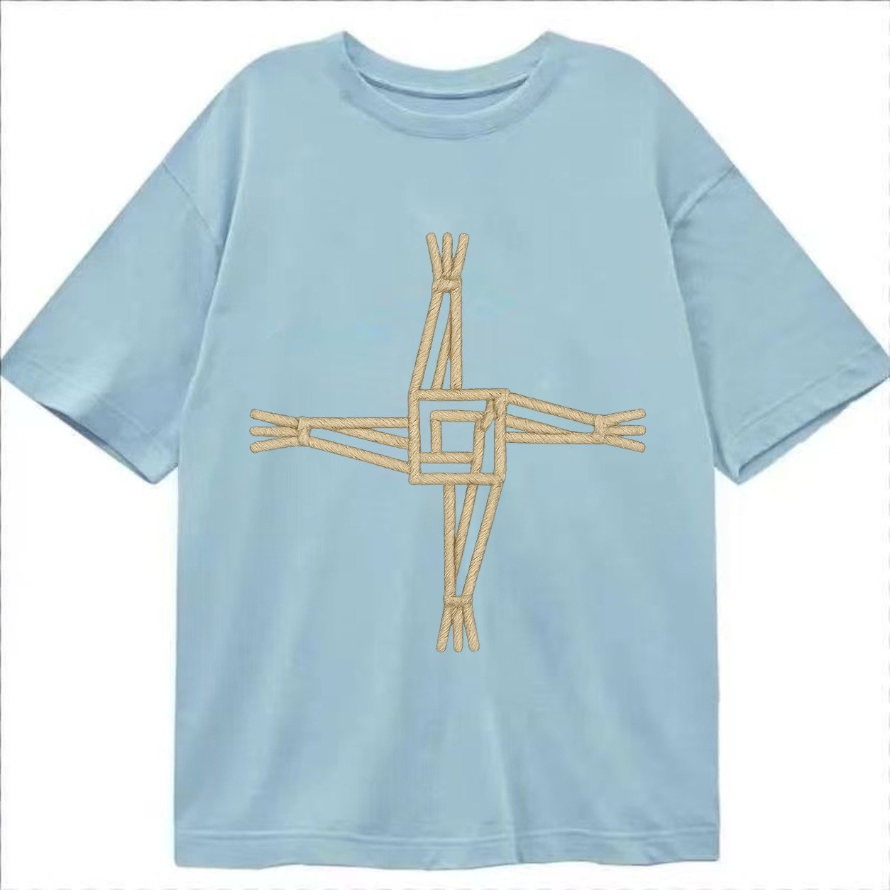 Saint Brigids Cross Woven Rush Cross Natural Beige Thread Ir Classic T-shirt – Light Blue
