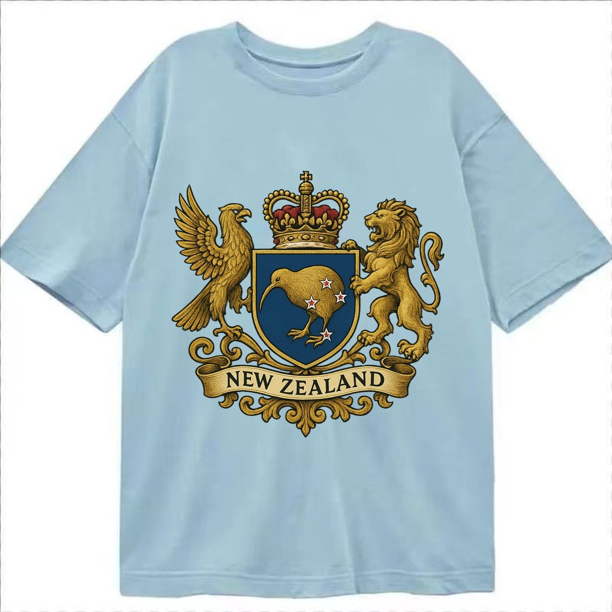 New Zealand Heritage Badge Kiwi With Southern Cross Styling Classic T-shirt – Light Blue
