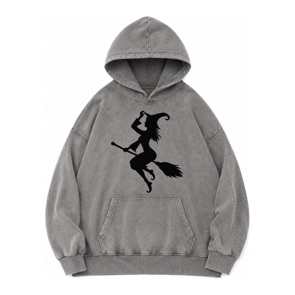 202308151409 Witch On Broom 4 Vintage Washed Hoodie – Grey