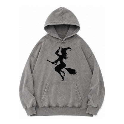 202308151409 Witch On Broom 4 Vintage Washed Hoodie – Grey
