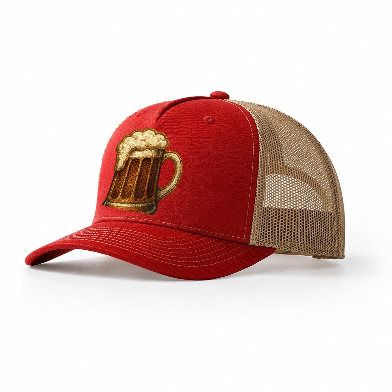 Beer Mug Frosted Mug With Foam Head Trucker Hat – Red-Khaki
