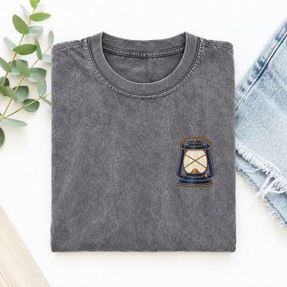 Camp Lantern Symbol Emblems Left Chest Vintage T-shirt – Grey