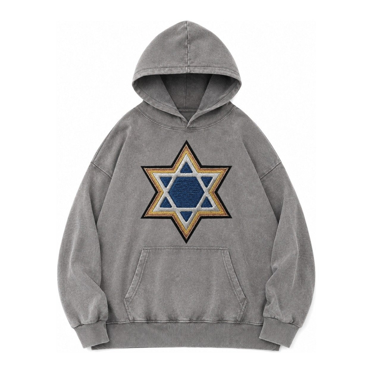 Star Of David Vintage Washed Hoodie – Grey