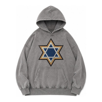 Star Of David Vintage Washed Hoodie – Grey