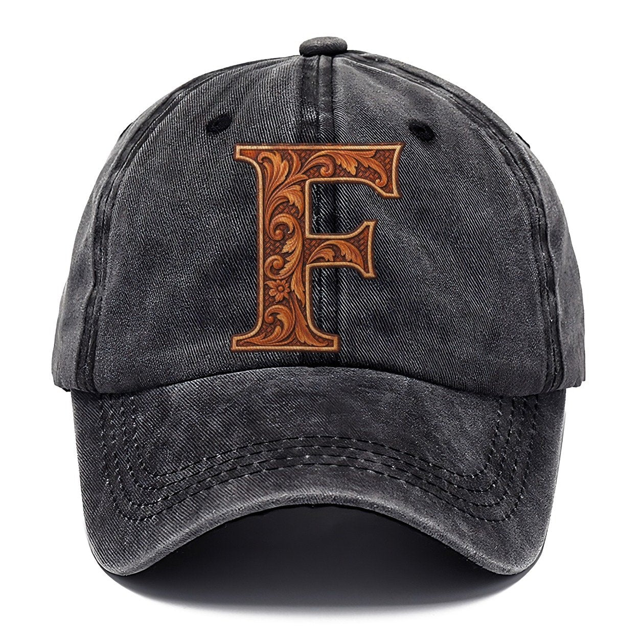 Tooled Leather F Monogram Classic Cap – Graphite