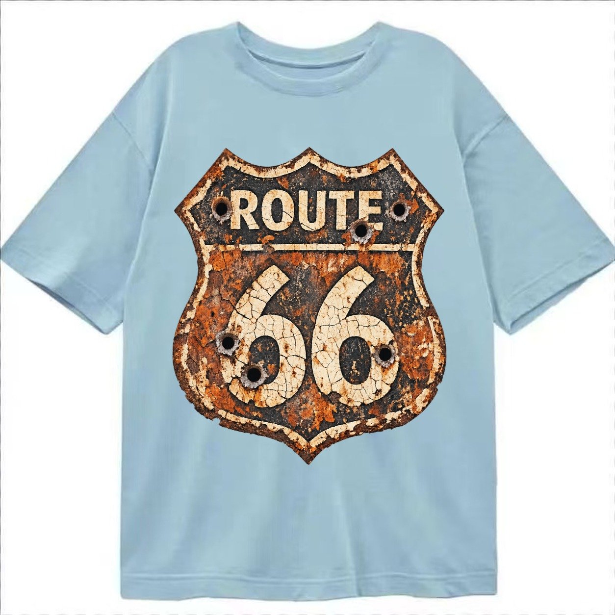 Weathered Marker Rust Aged Route 66 Sign Desert Sun Bleached Classic T-shirt – Light Blue
