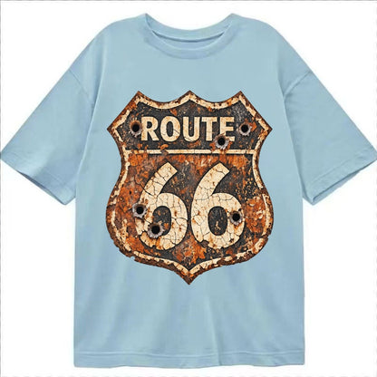 Weathered Marker Rust Aged Route 66 Sign Desert Sun Bleached Classic T-shirt – Light Blue