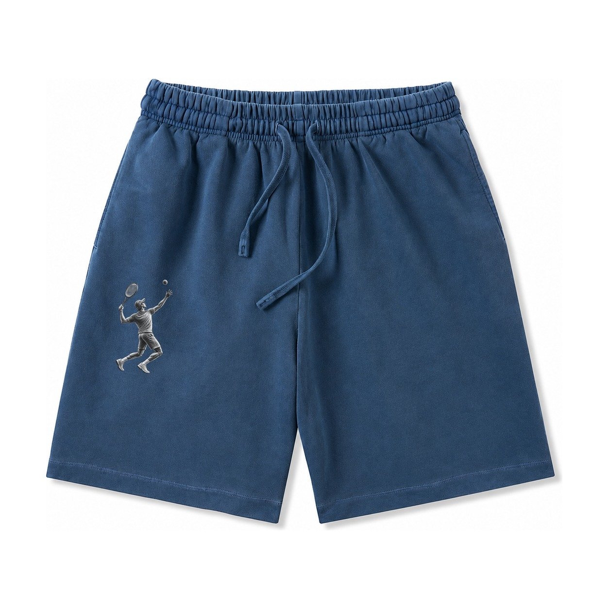 Tennis Player Serving Powerful Shot Washed Shorts – Denim Blue