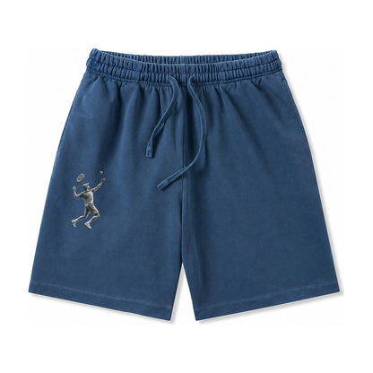 Tennis Player Serving Powerful Shot Washed Shorts – Denim Blue
