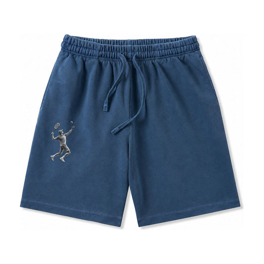 Tennis Player Serving Powerful Shot Washed Shorts – Denim Blue