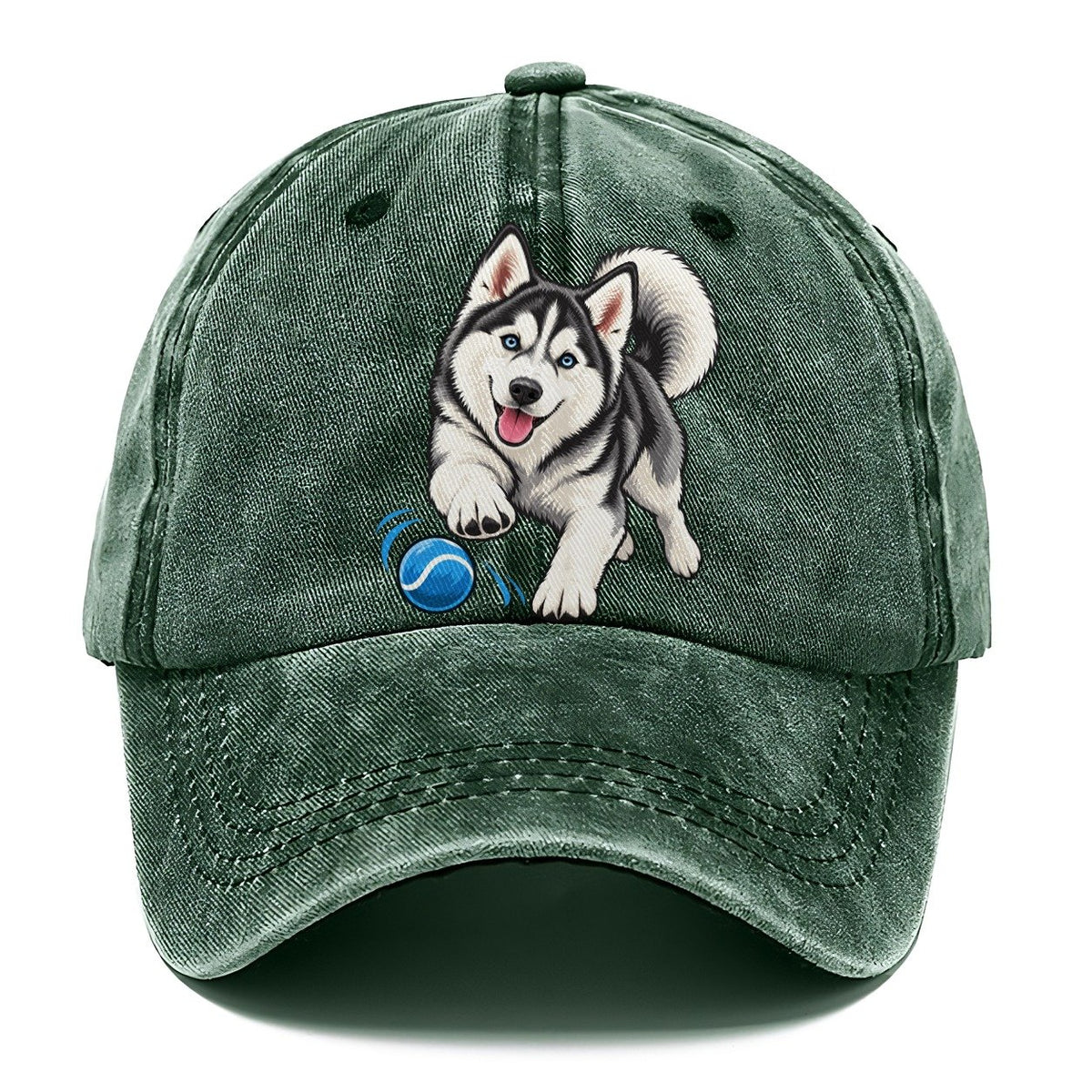 Blue-Eyed Husky Chasing Ball Classic Cap – Forest Mist