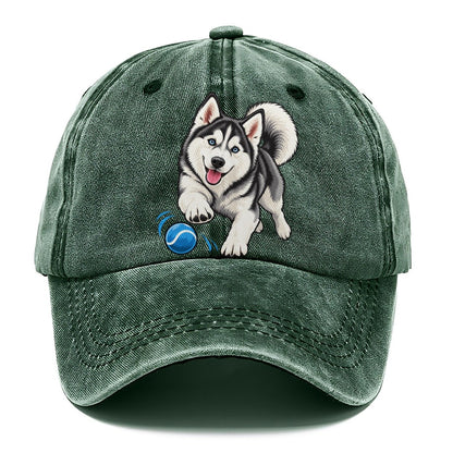 Blue-Eyed Husky Chasing Ball Classic Cap – Forest Mist