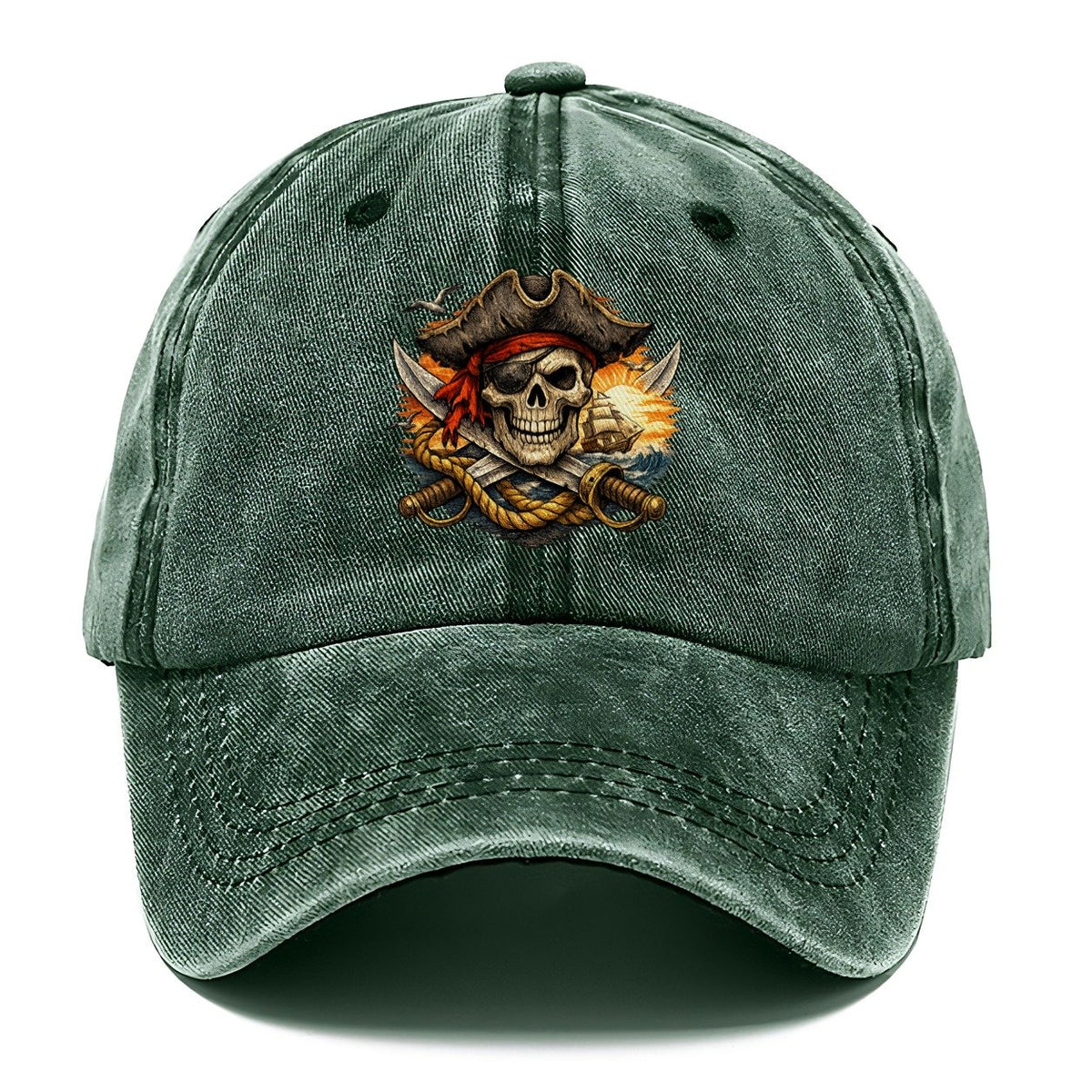 Pirate Skull Sunset Voyage Classic Cap – Forest Mist