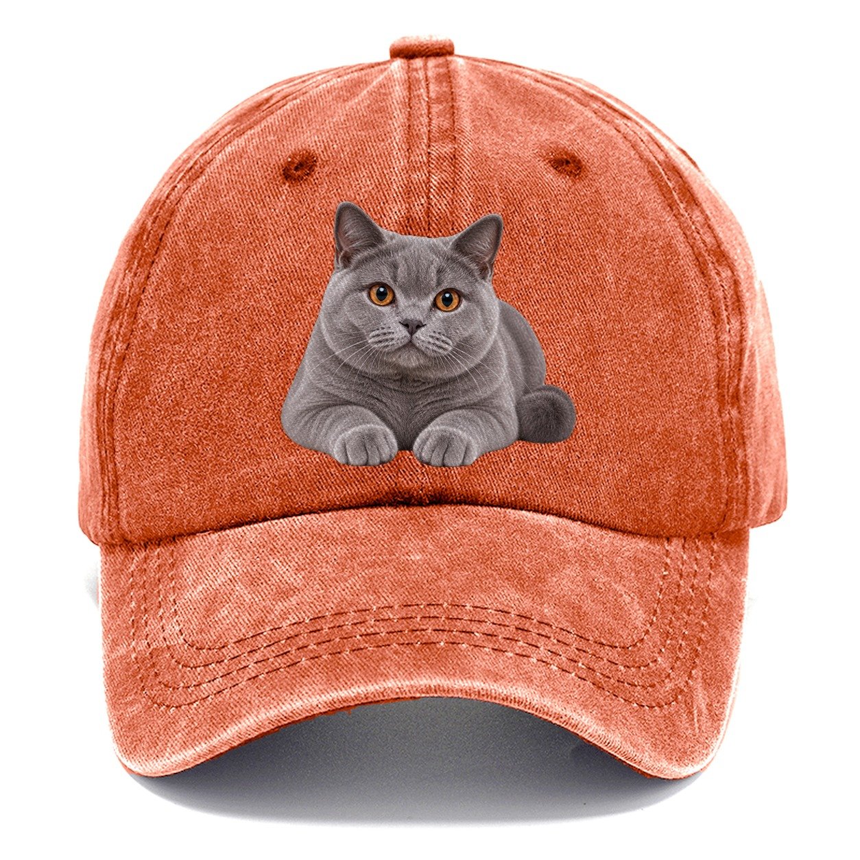 British Shorthair Reclining Paws Forward Realistic Cat Portrait Classic Cap – Terracotta Clay