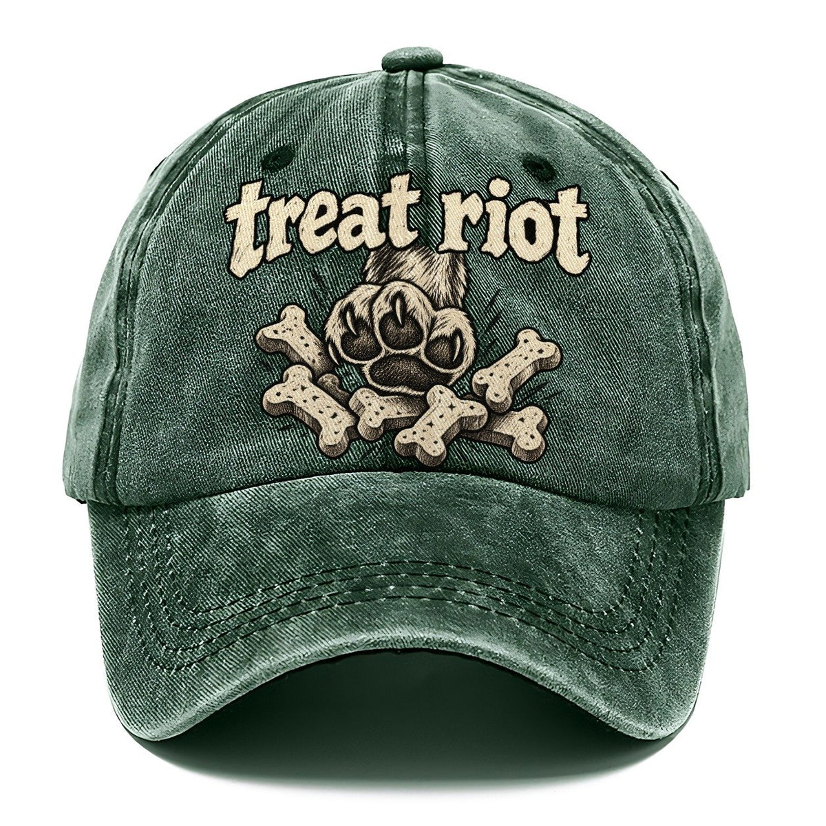 One Raised Dog Paw Above A Tumbling Scatter Of Bone Shaped Biscuits Bark For Me Classic Cap – Forest Mist