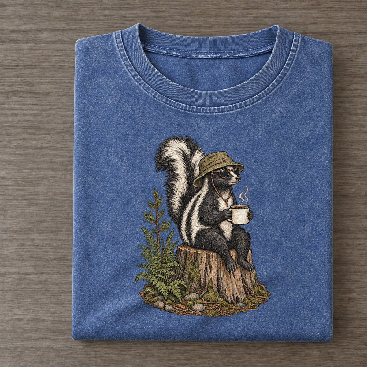 Skunk Campfire Slow Camp Club Vintage T-shirt – Washed Blue