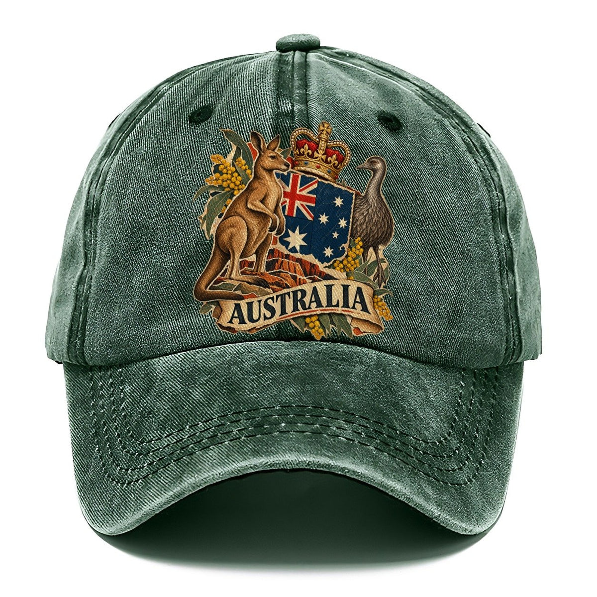 Australia Kangaroo and Emu Crest Classic Cap – Forest Mist