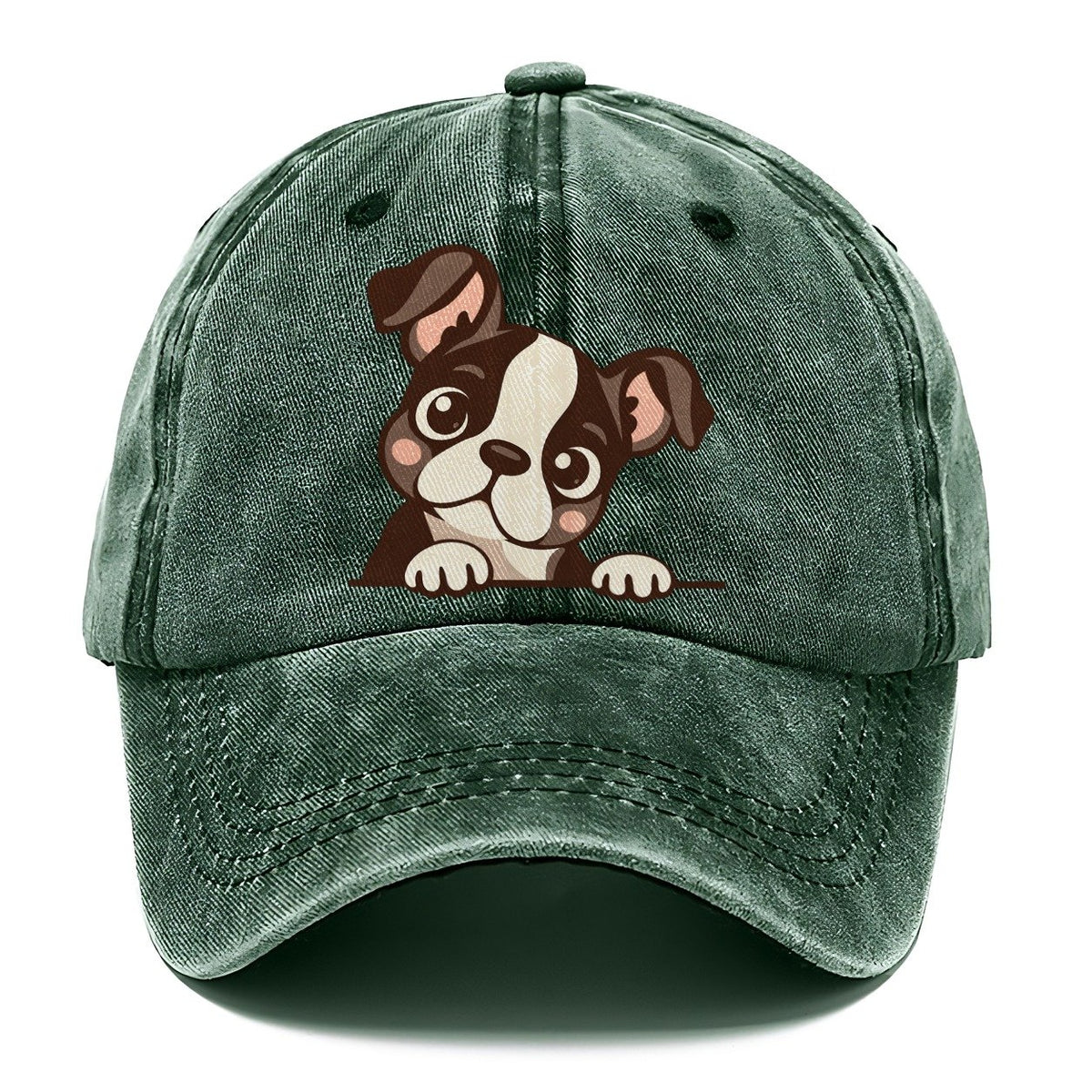 Peeking Boston Terrier Puppy Classic Cap – Forest Mist