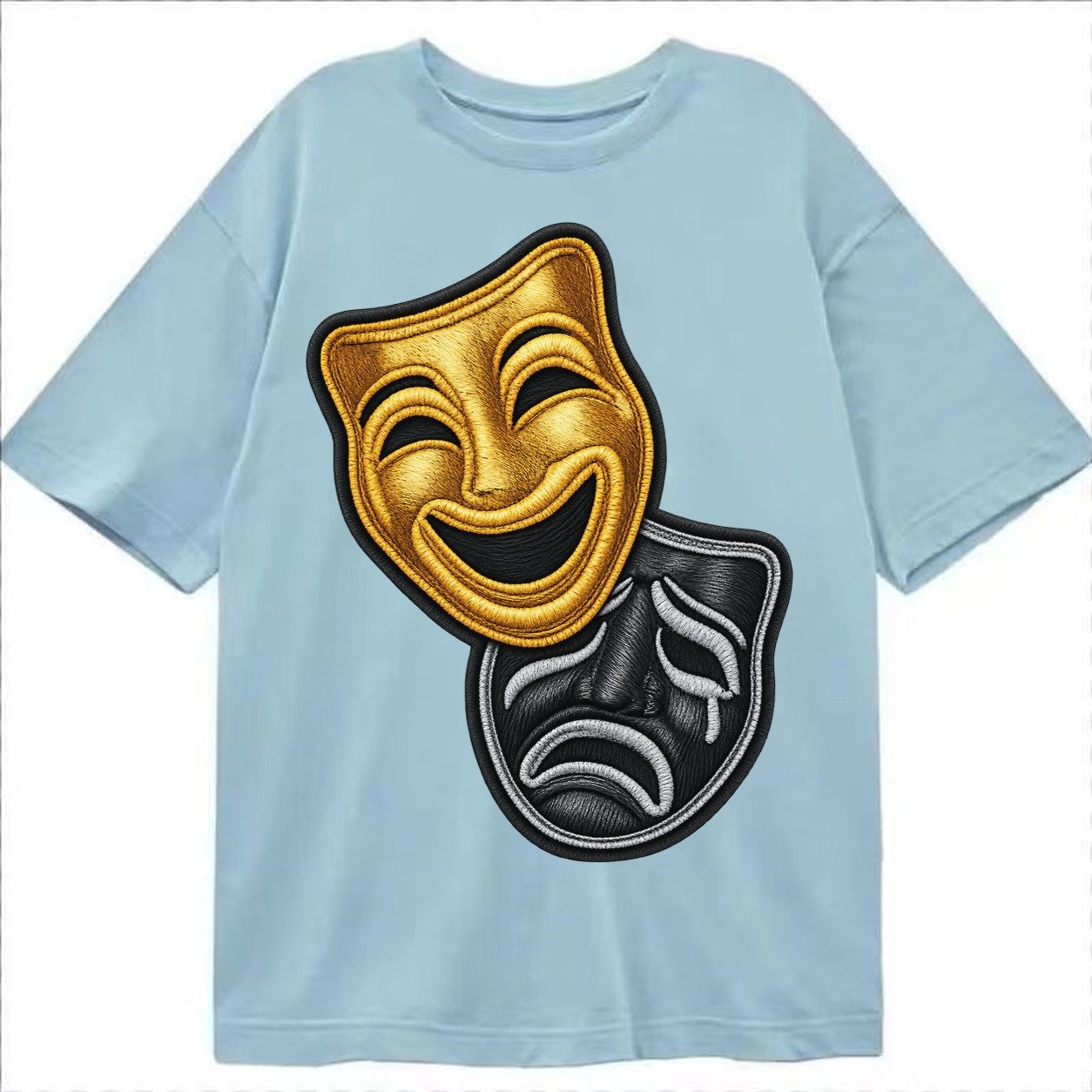 Broadway Masks Comedy Tragedy Masks In Gold And Black Theate Classic T-shirt – Light Blue