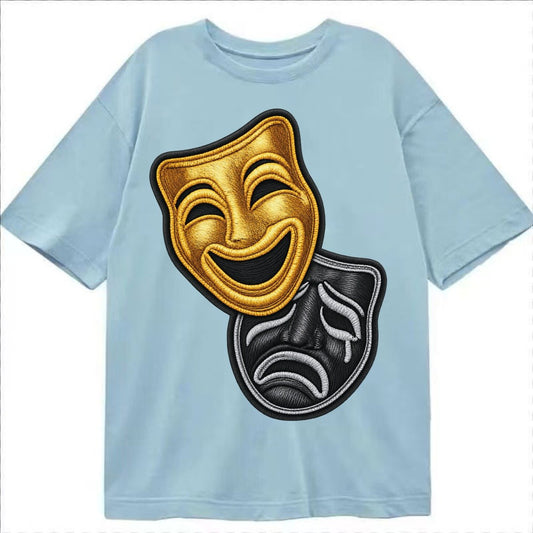Broadway Masks Comedy Tragedy Masks In Gold And Black Theate Classic T-shirt – Light Blue