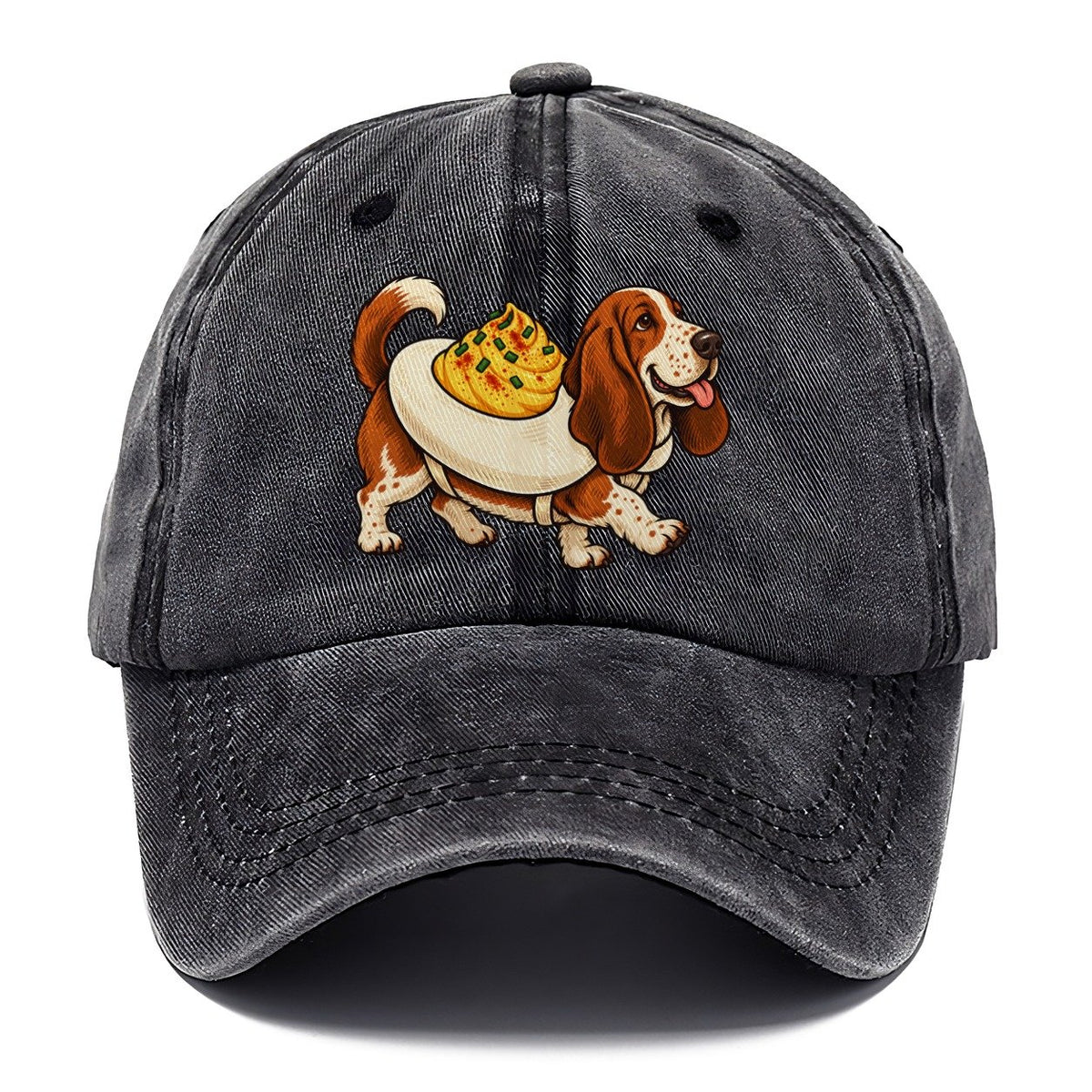 One Basset Hound In Halloween Costume Deviled Egg Costume With A Yolky Yellow Center Halloween Dog Parade Classic Cap – Graphite
