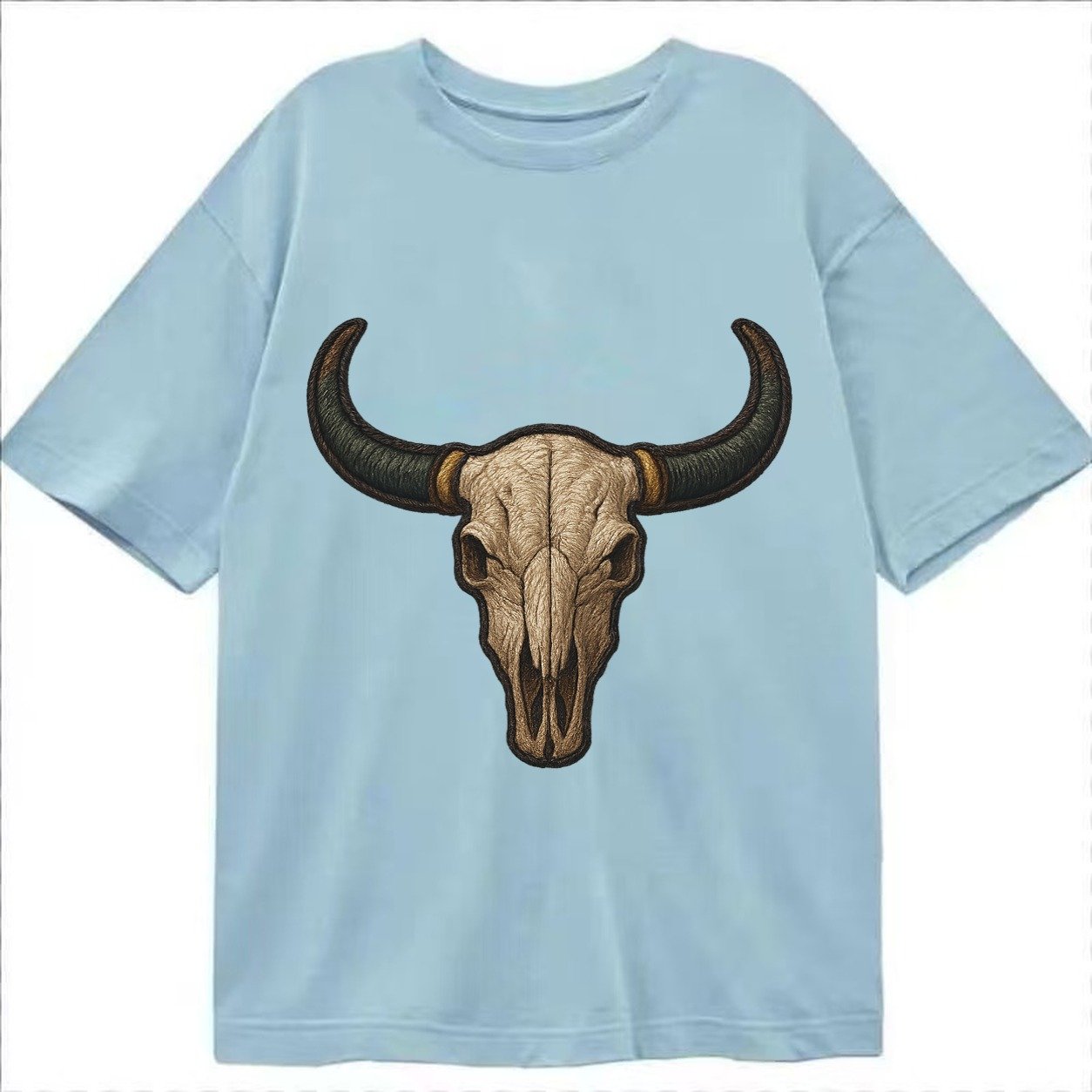 Bull Skull Longhorn Skull With Horns Classic T-shirt – Light Blue
