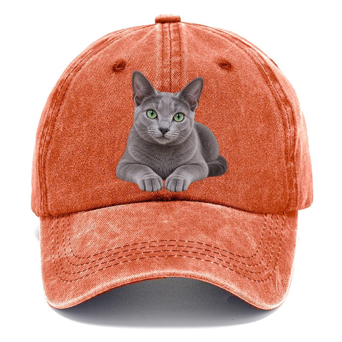 Russian Blue Reclining Paws Forward Realistic Cat Portrait Classic Cap – Terracotta Clay