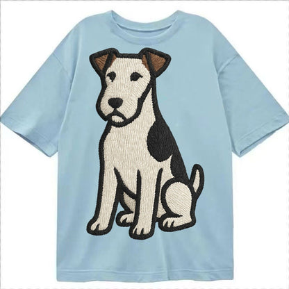 Wire Fox Terrier White With Black Markings Embroidered Desig Classic T-shirt – Light Blue