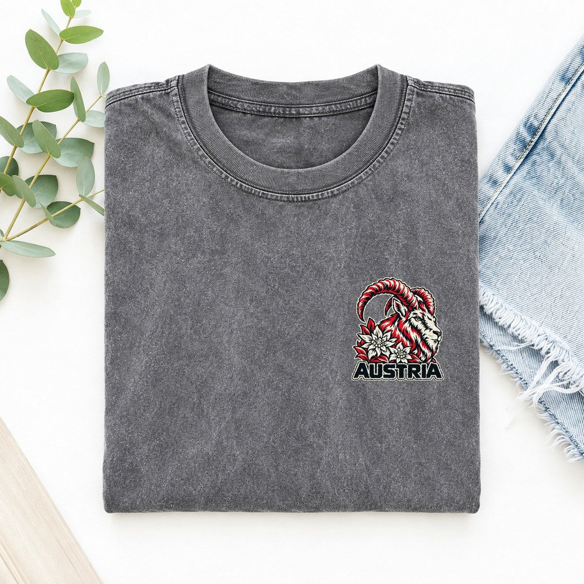 Austria Country Pride Left Chest Vintage T-shirt – Grey