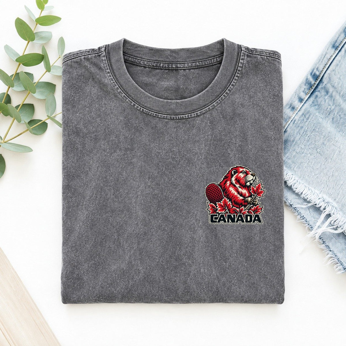 Canada Country Pride Left Chest Vintage T-shirt – Grey