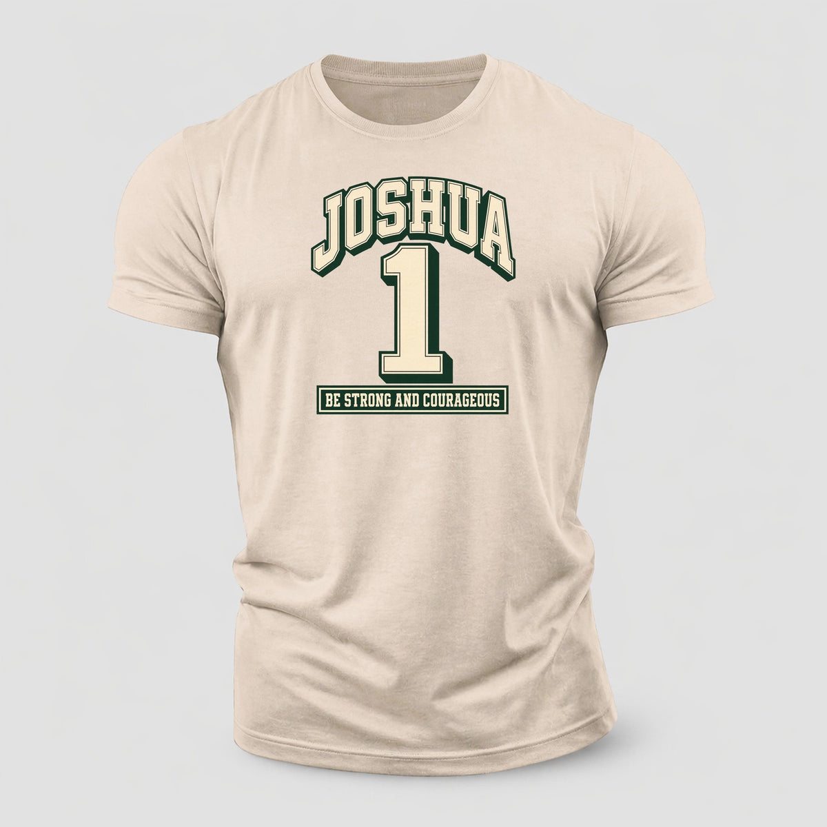 Joshua 1 Varsity Chapel Varsity Cotton T-Shirt – Sand
