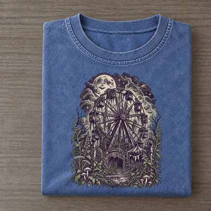 Abandoned Ferris Wheel Midnight Haunt Vintage T-shirt – Washed Blue