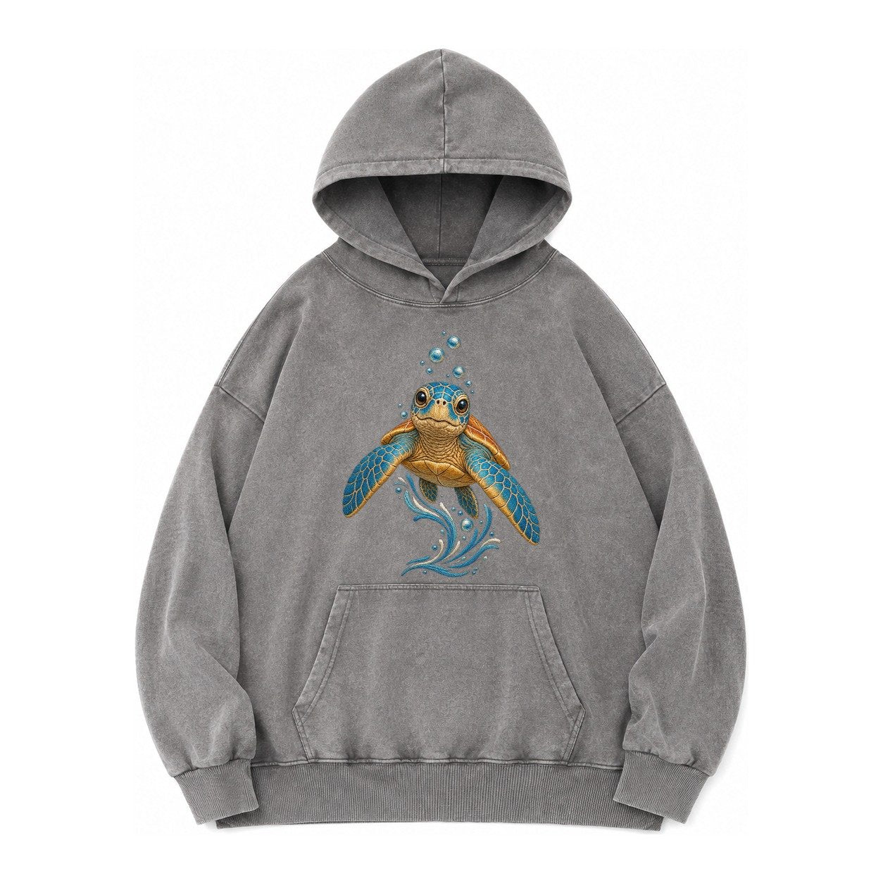 Sea Turtle Serenity Vintage Washed Hoodie – Grey