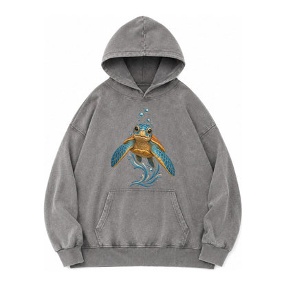 Sea Turtle Serenity Vintage Washed Hoodie – Grey