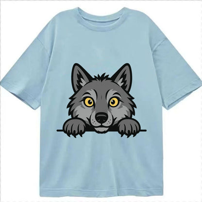 Wolf Intense Yellow Eyes Gray Fur Pointed Ears Powerful Paws Classic T-shirt – Light Blue