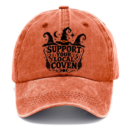 Support Your Local Coven Slogan Witch Magic Classic Cap – Terracotta Clay