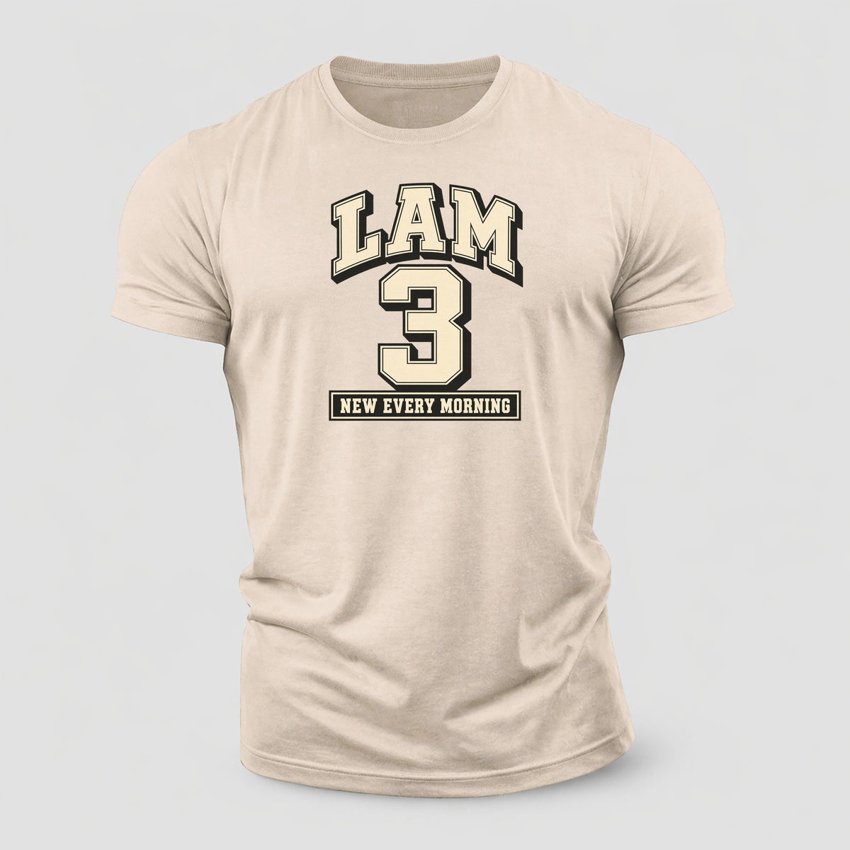 Lamentations 3 Varsity Chapel Varsity Cotton T-Shirt – Sand