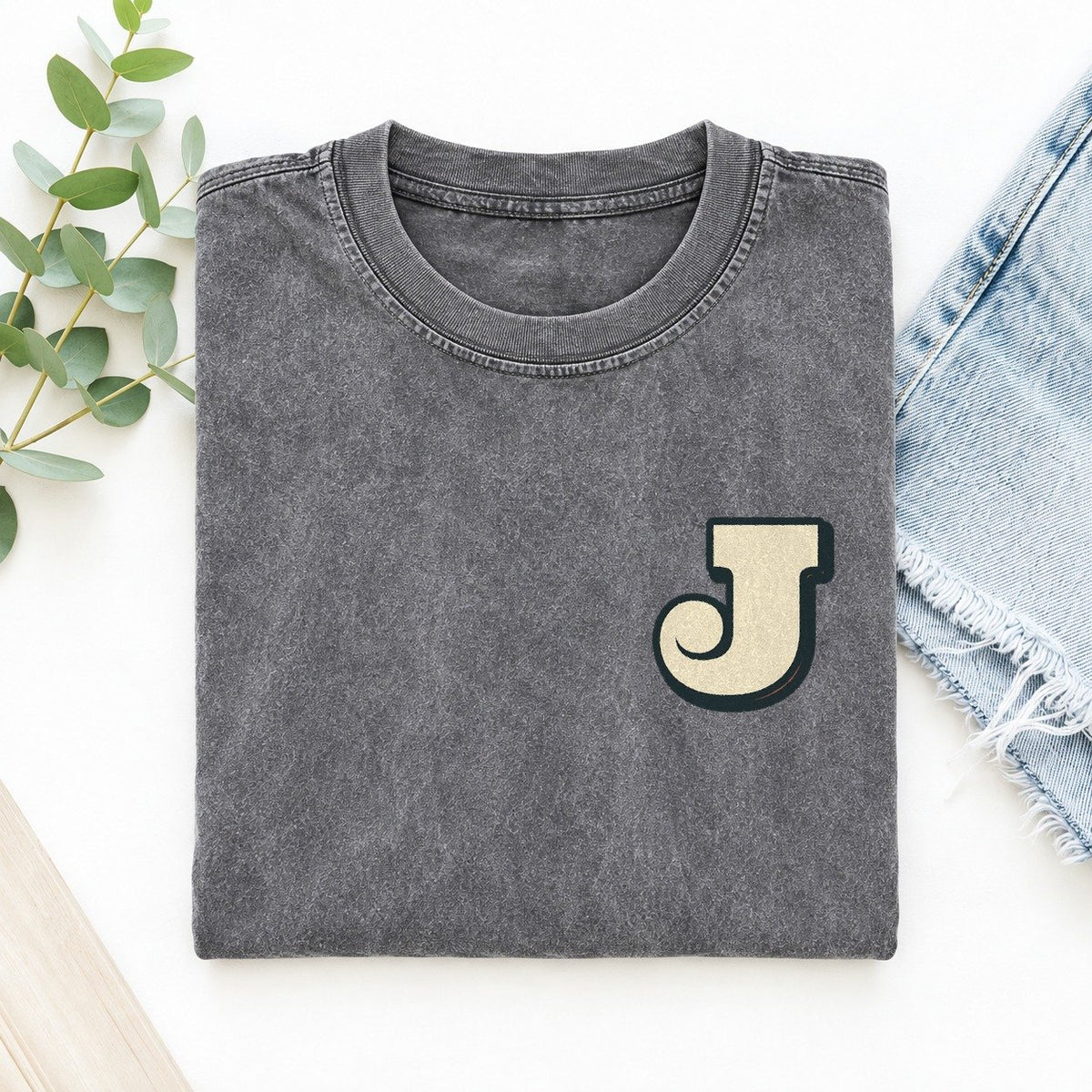 Initial J Left Chest Vintage T-shirt – Grey