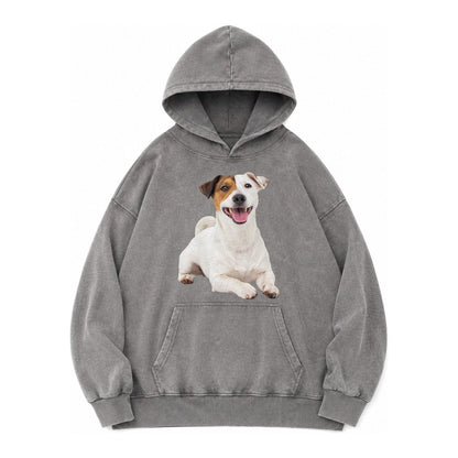 Jack Russell Terrier Dog Vintage Washed Hoodie – Grey