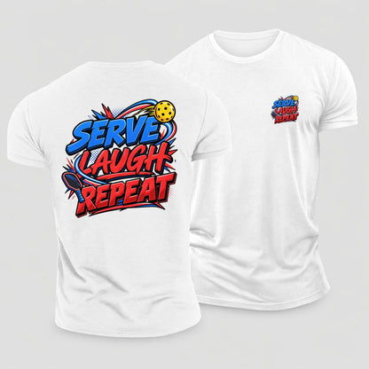 Serve Laugh Repeat Pickleball Life Cotton T-Shirt – White