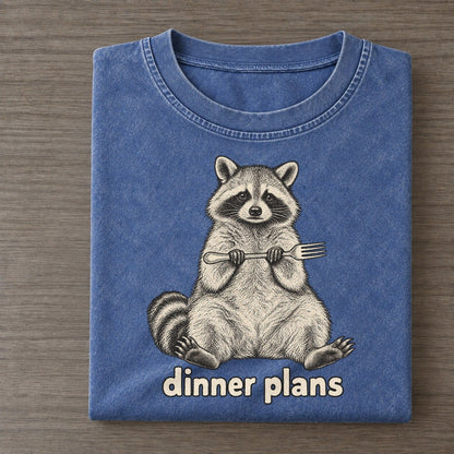 Raccoon Dinner Plans Unbothered Creatures Vintage T-shirt – Washed Blue