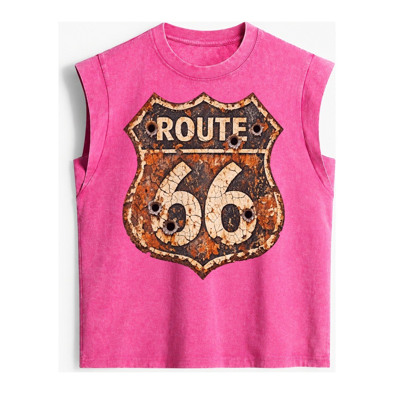 Weathered Marker Rust Aged Route 66 Sign Desert Sun Bleached Vintage Washed Tank – Pink