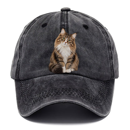 Norwegian Forest Cat Seated Portrait Realistic Cat Portrait Classic Cap – Graphite