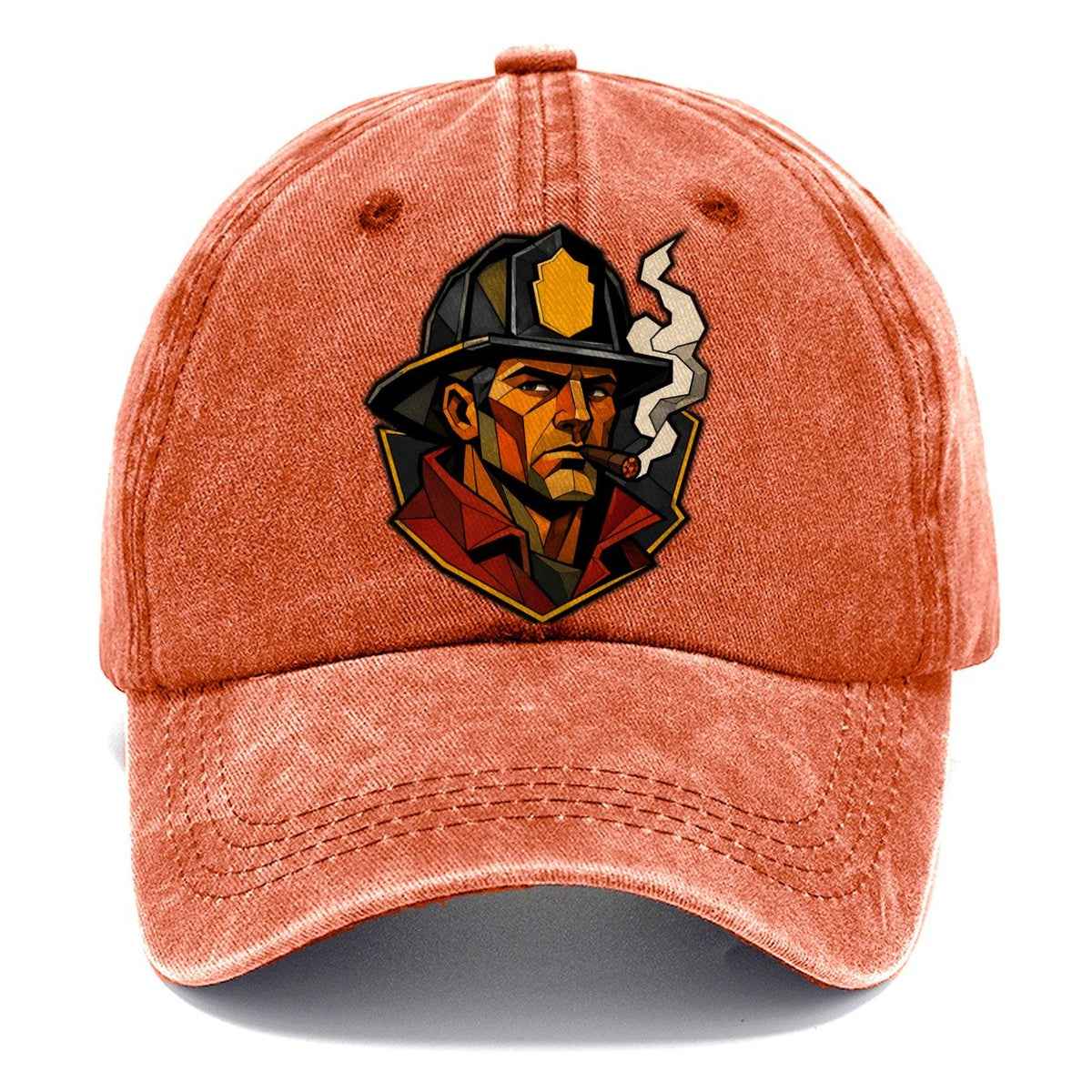 Firefighter Helmet Portrait Classic Cap – Terracotta Clay