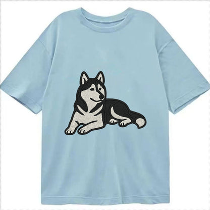 Siberian Husky Black And White Relaxed Lying Down With Head Classic T-shirt – Light Blue