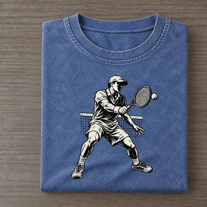 Tennis Net Volley Global Sports Ink Figures Vintage T-shirt – Washed Blue
