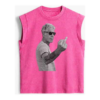 Anthony Bourdain Middle Finger Vintage Washed Tank – Pink